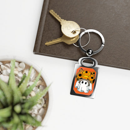 Captain AFAB - Kitty Jack-O-Lantern Ghost Rectangle Photo Keyring