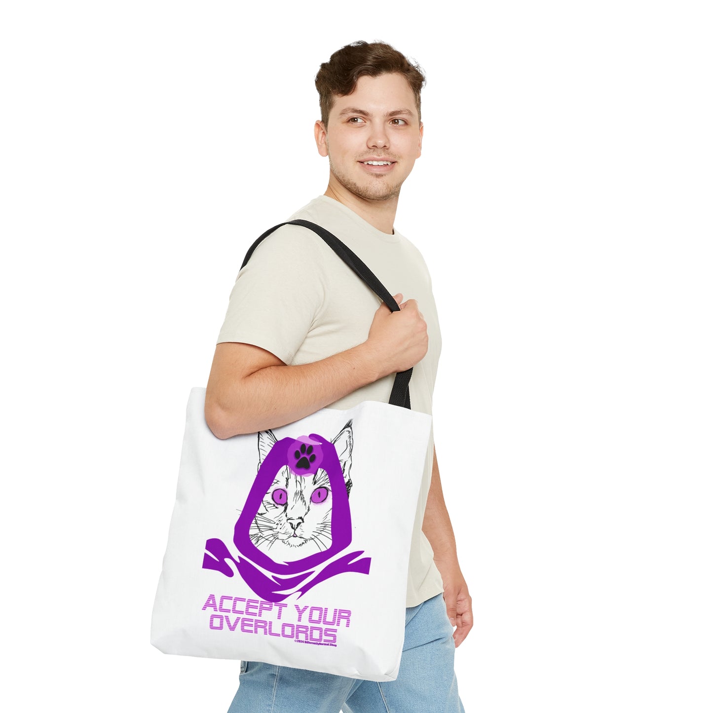 Accept Your Overlords Tote Bag - Cat Cult Feline Priest Kitty - Differently Normal