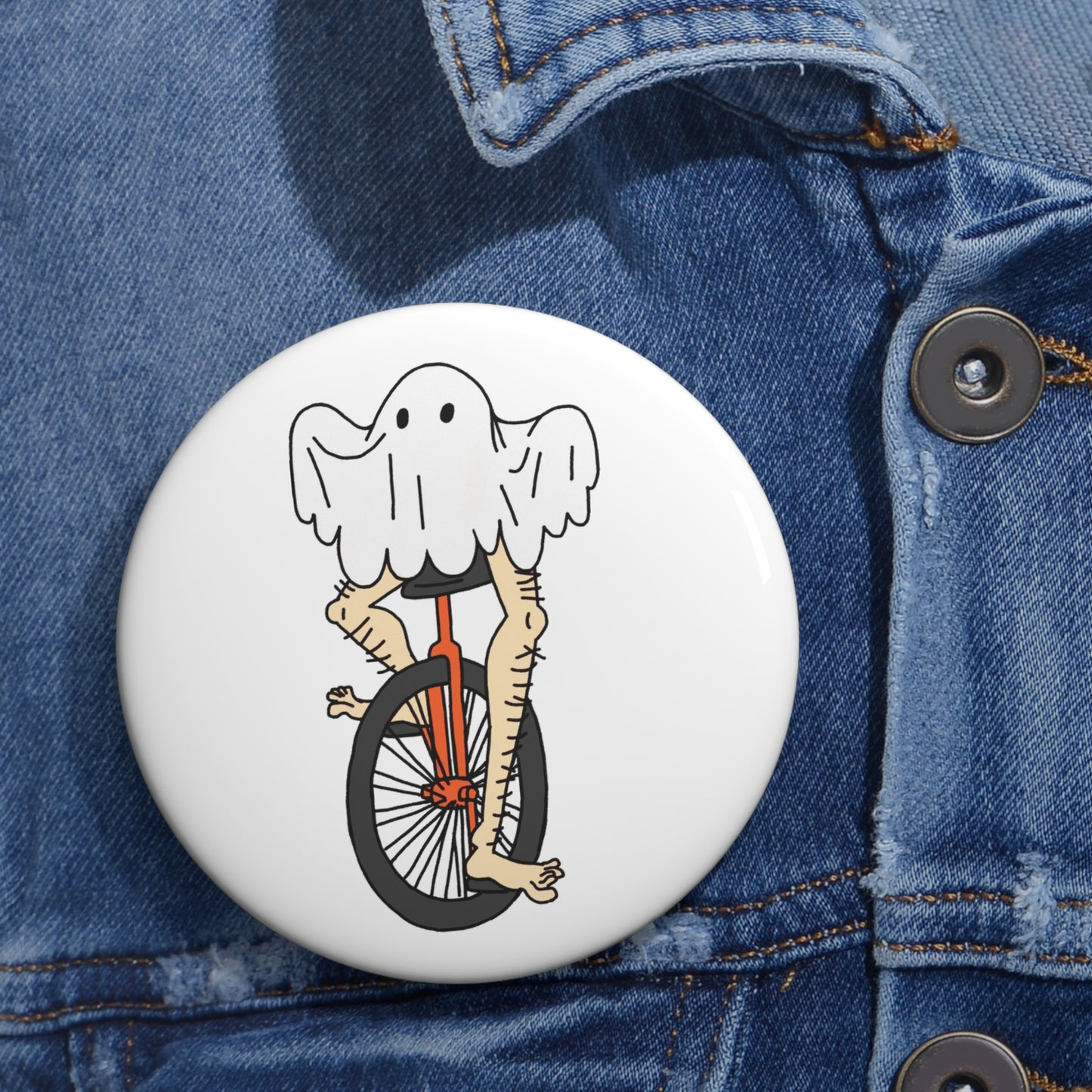 Captain AFAB - Leggy Ghost Unicycle Pin Button